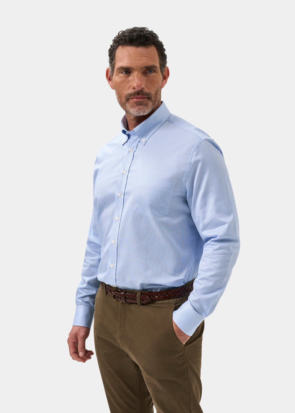 Men's Cotton Long Sleeve Shirt in Blue Striped