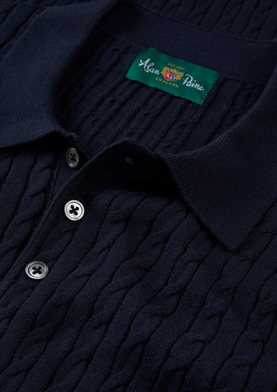 Men's Cotton Cable Polo Shirt in Navy