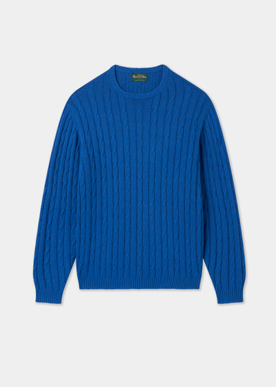 Men's Cotton Cashmere Crew Neck Jumper in Blue
