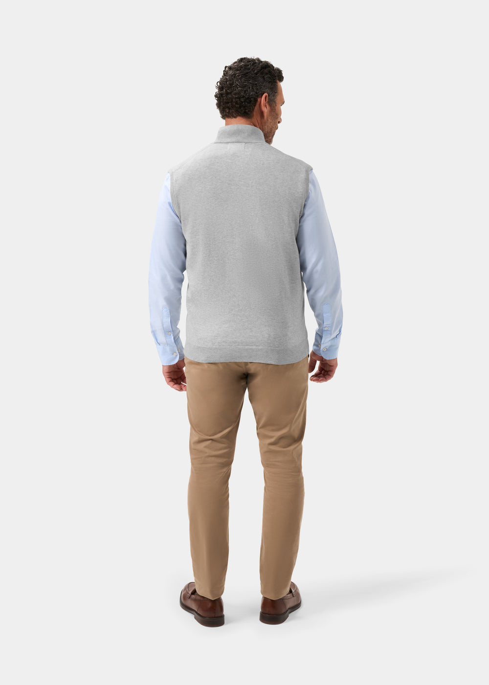 Men's Cotton Cashmere Quarter Zip Gilet in Light Grey