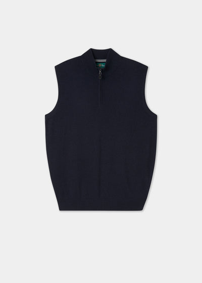 Men's Cotton Cashmere Quarter Zip Gilet in Navy