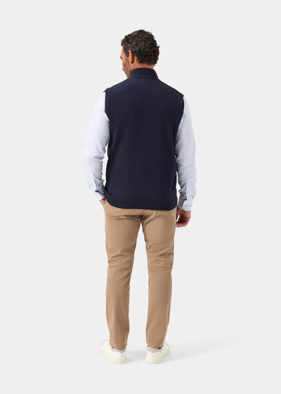 Men's Cotton Cashmere Quarter Zip Gilet in Navy