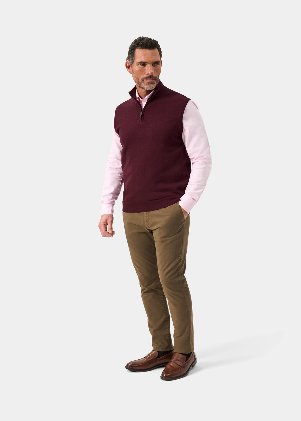 Men's Cotton Cashmere Quarter Zip Gilet in Purple