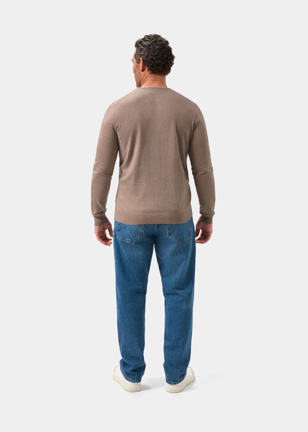 Men's Cotton Cashmere Crew Neck Jumper in Brown
