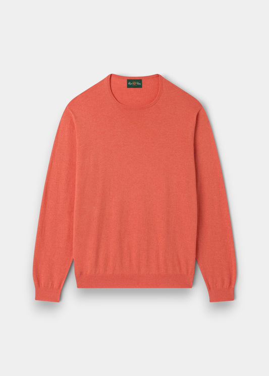 Men's Cotton Cashmere Crew Neck Jumper in Coral