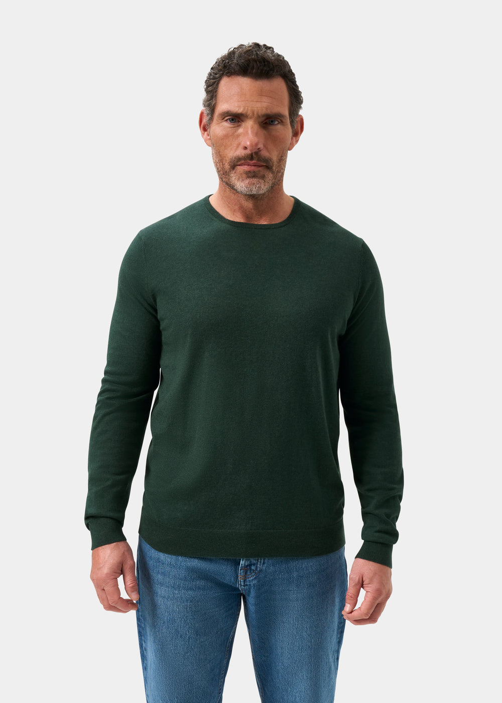 Men's Cotton Cashmere Crew Neck Jumper in Dark Green