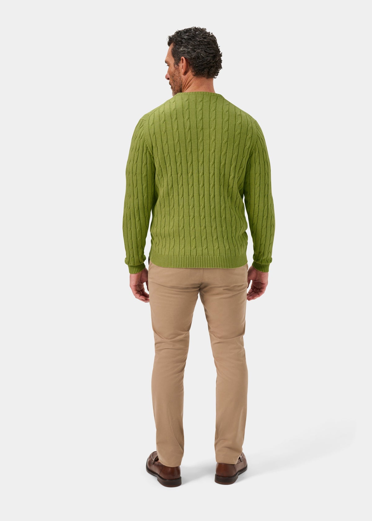 Honley Cotton Cashmere Cable Knit Crew Neck Jumper In Lichen - Regular Fit