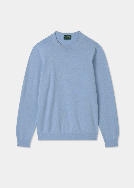 Men's Cotton Cashmere Crew Neck Jumper in Light Blue