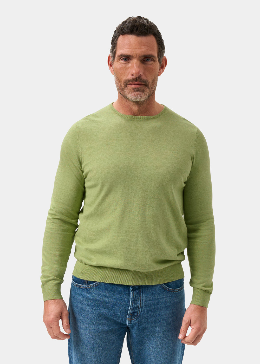 Men's Cotton Cashmere Crew Neck Jumper in Pale Green