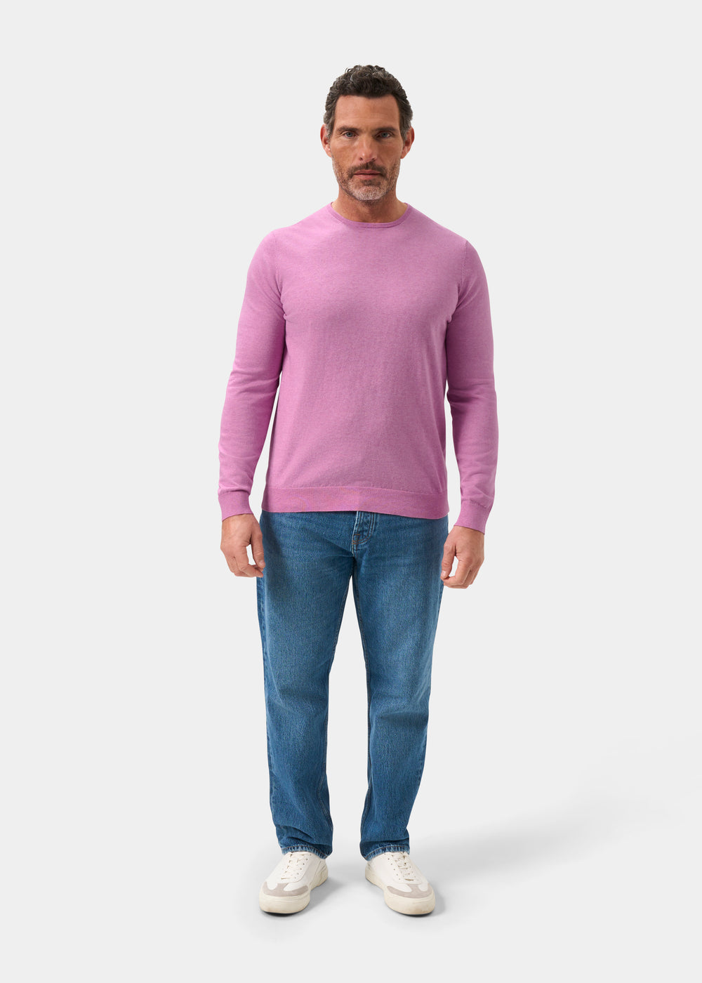 Men's Cotton Cashmere Crew Neck Jumper in Pale Purple