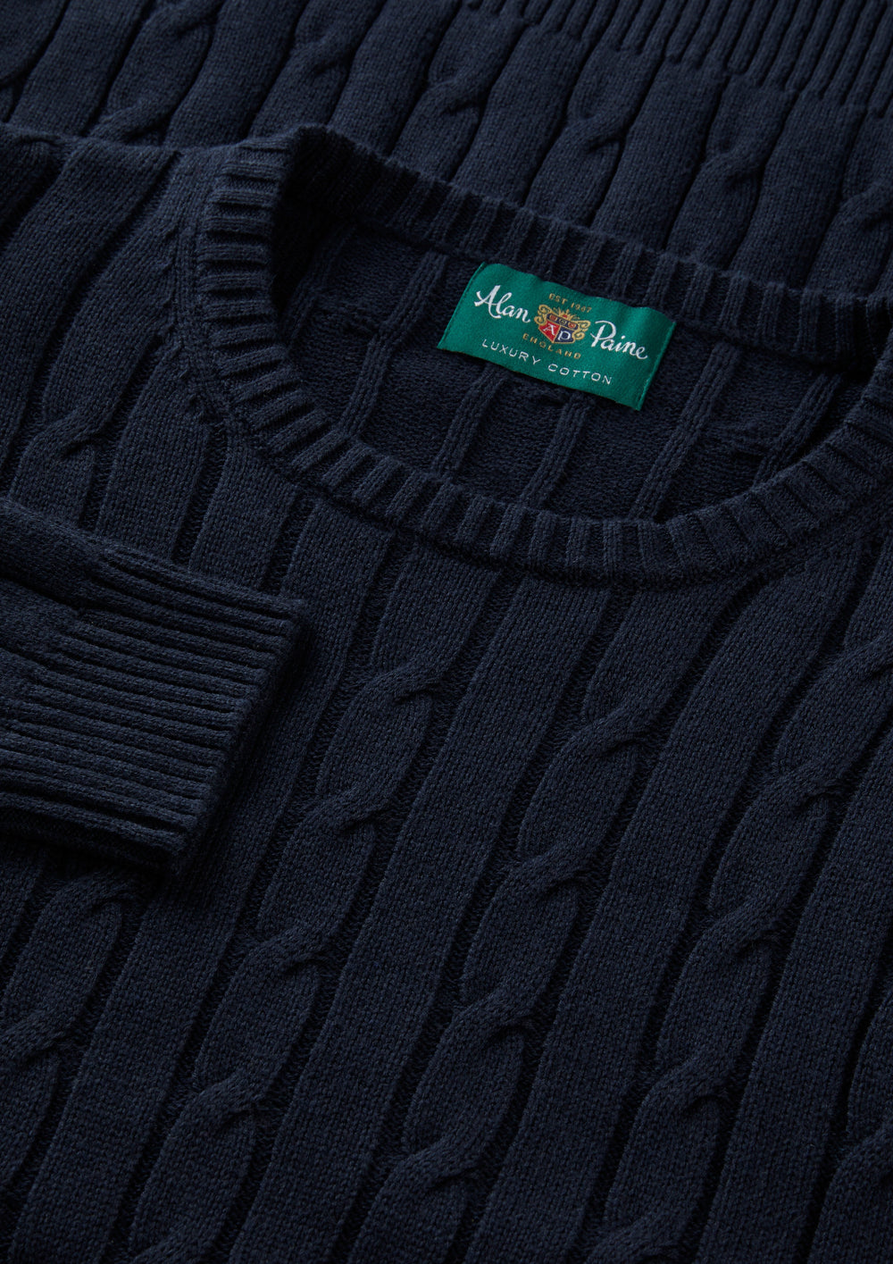 Men's Cotton Cashmere Crew Neck Jumper in Dark Navy