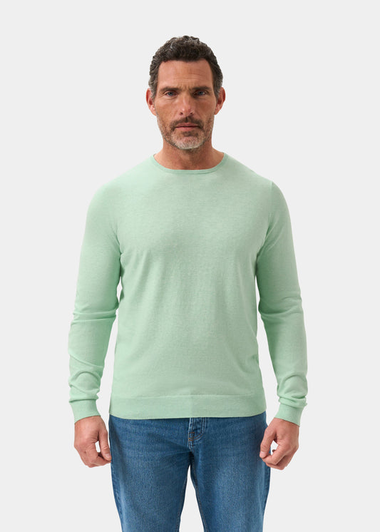 Men's Cotton Cashmere Crew Neck Jumper in Pale Green