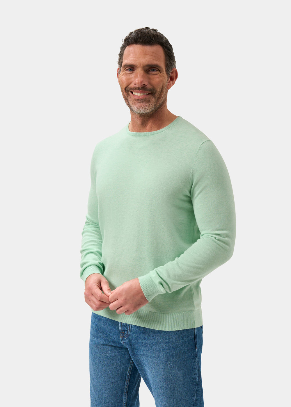 Men's Cotton Cashmere Crew Neck Jumper in Pale Green
