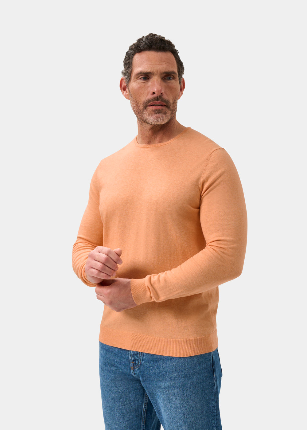 Men's Cotton Cashmere Crew Neck Jumper in Pale Orange
