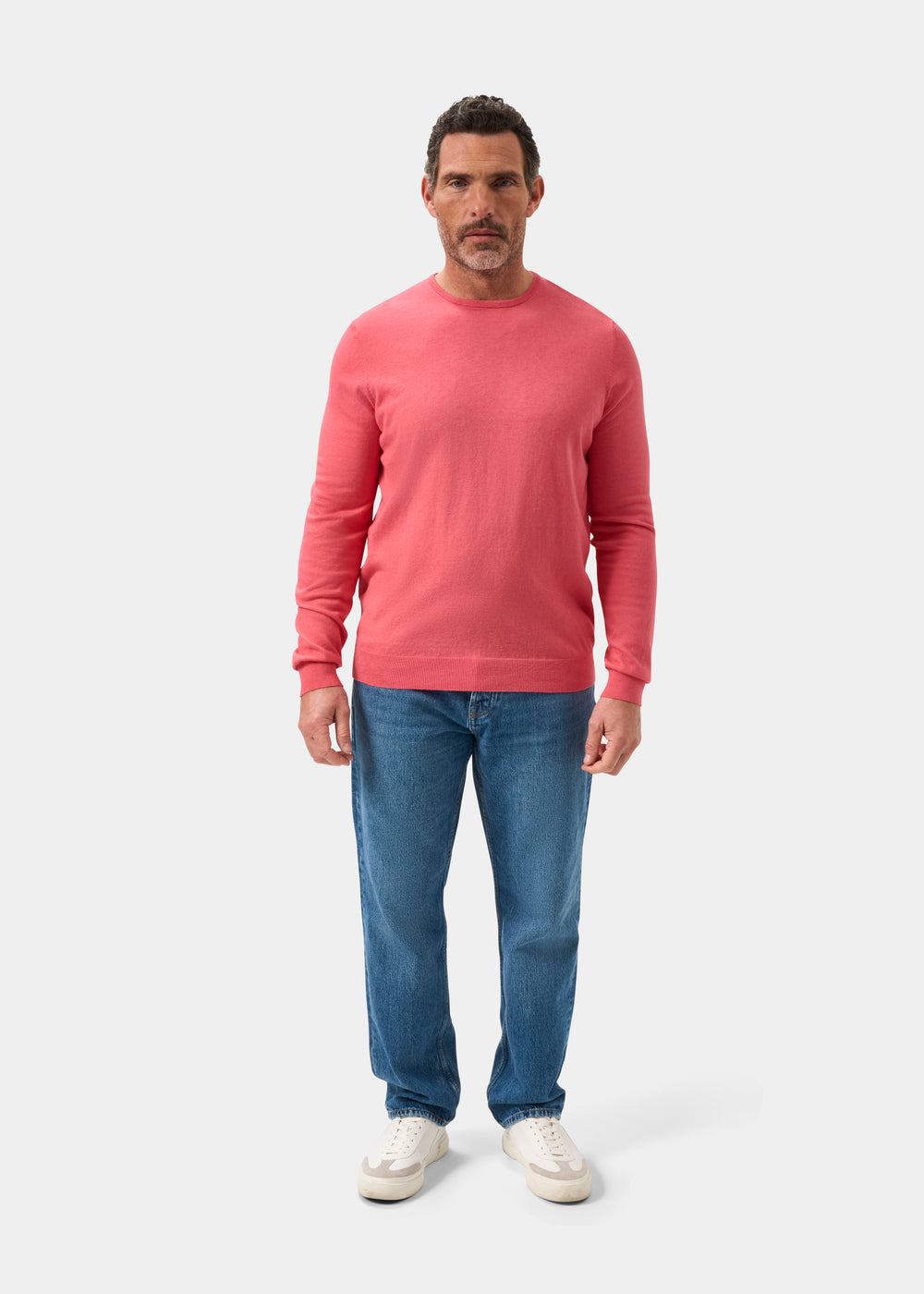 Men's Cotton Cashmere Crew Neck Jumper in Pink