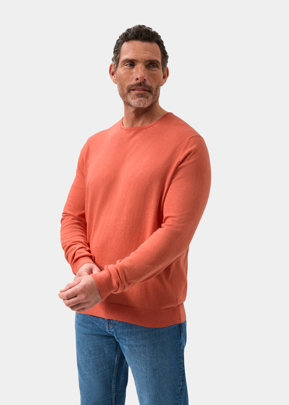 Men's Cotton Cashmere Crew Neck Jumper in Pale Pink