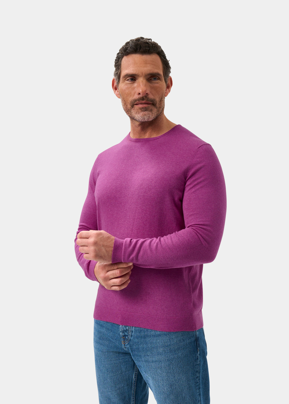 Men's Cotton Cashmere Crew Neck Jumper in Purple
