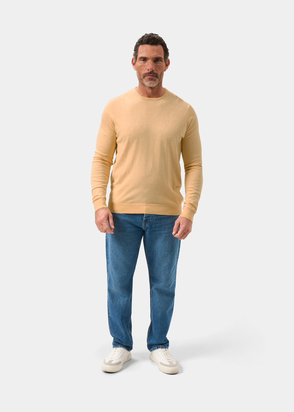 Men's Cotton Cashmere Crew Neck Jumper in Yellow