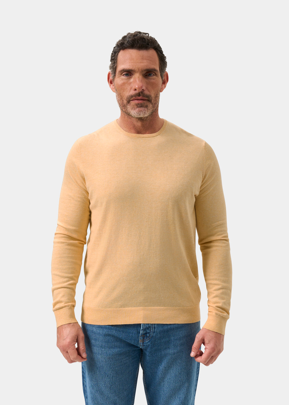 Men's Cotton Cashmere Crew Neck Jumper in Yellow