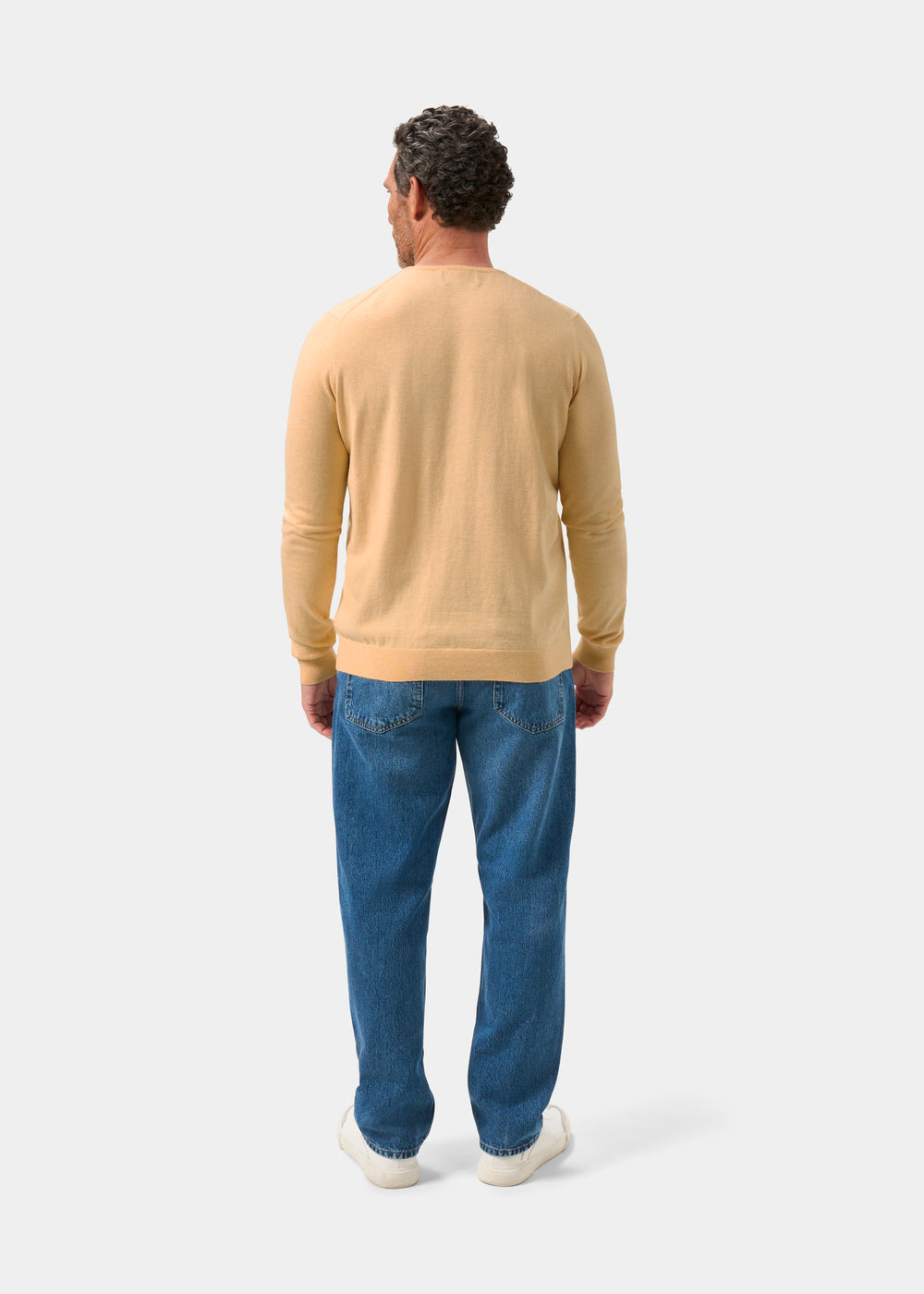 Men's Cotton Cashmere Crew Neck Jumper in Yellow