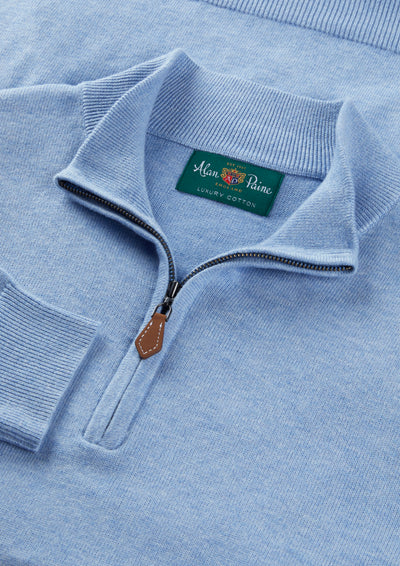 Men's Cotton Cashmere Quarter Zip Jumper in Light Blue