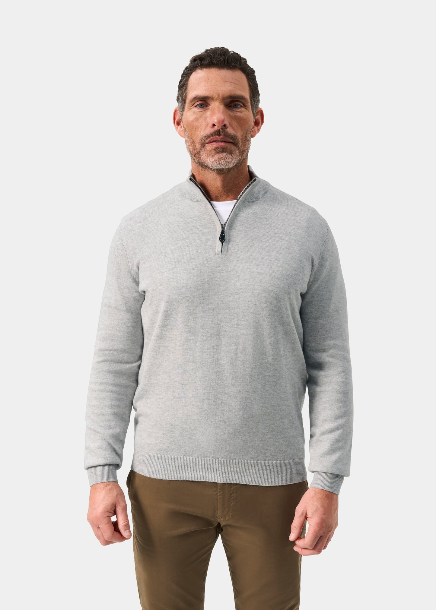 Men's Cotton Cashmere Quarter Zip Jumper in Light Grey