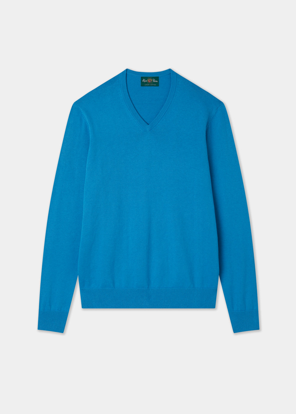 Men's Cotton Cashmere Vee Neck Jumper in Blue