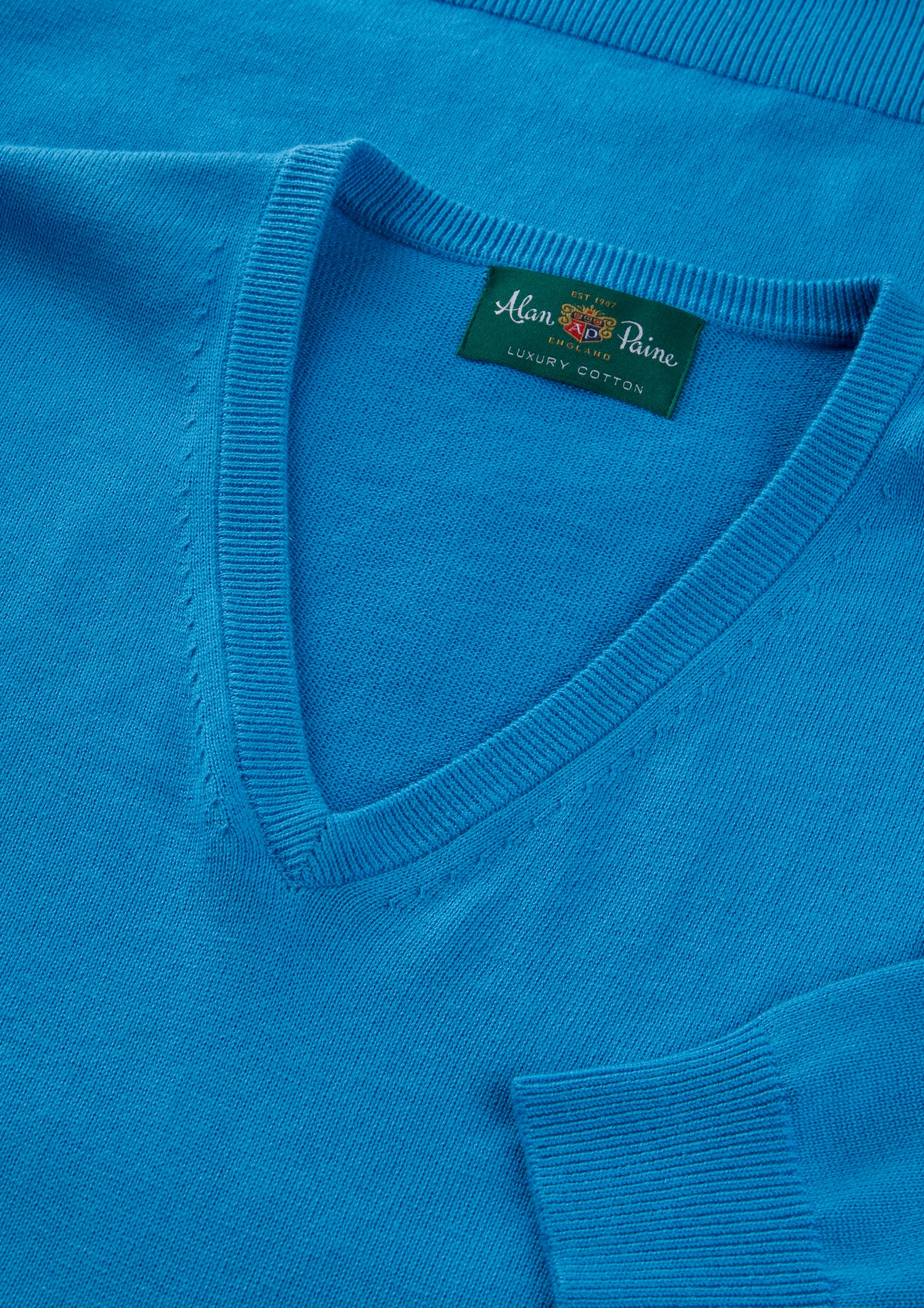 Men's Cotton Cashmere Vee Neck Jumper in Blue