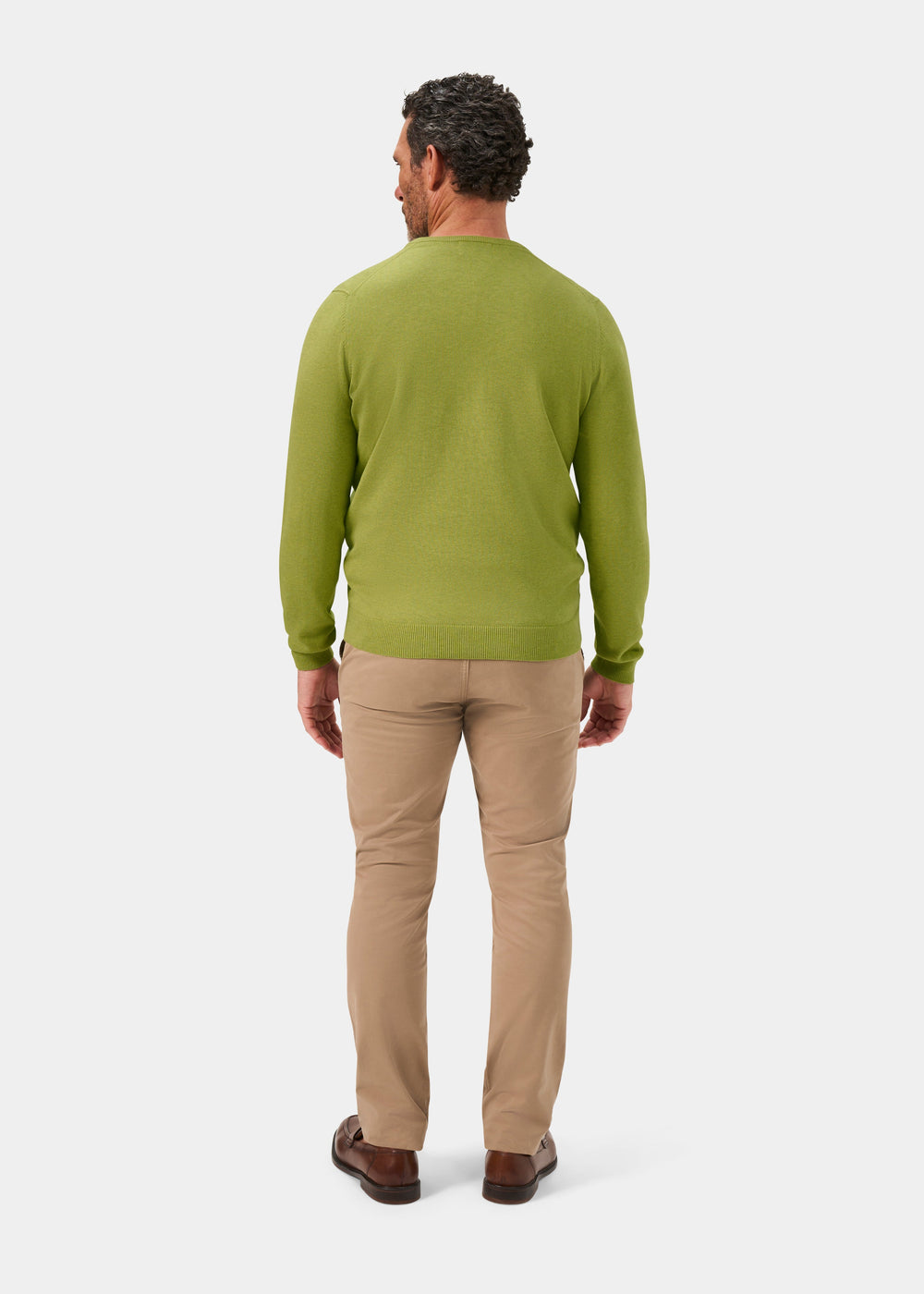 Men's Cotton Cashmere Vee Neck Jumper in Green