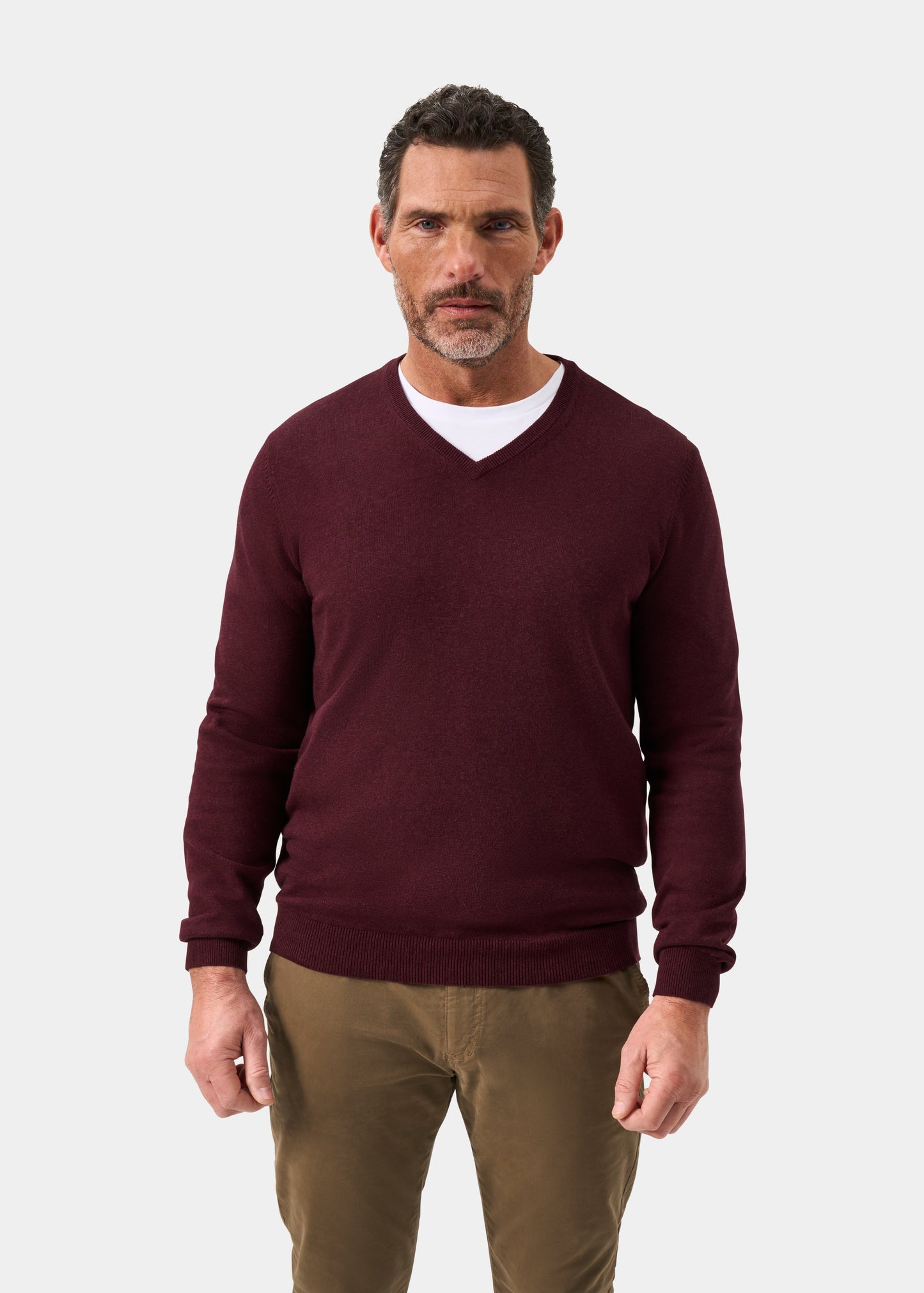 Men's Cotton Cashmere Vee Neck Jumper in Purple
