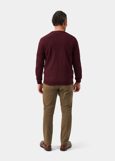 Men's Cotton Cashmere Vee Neck Jumper in Purple