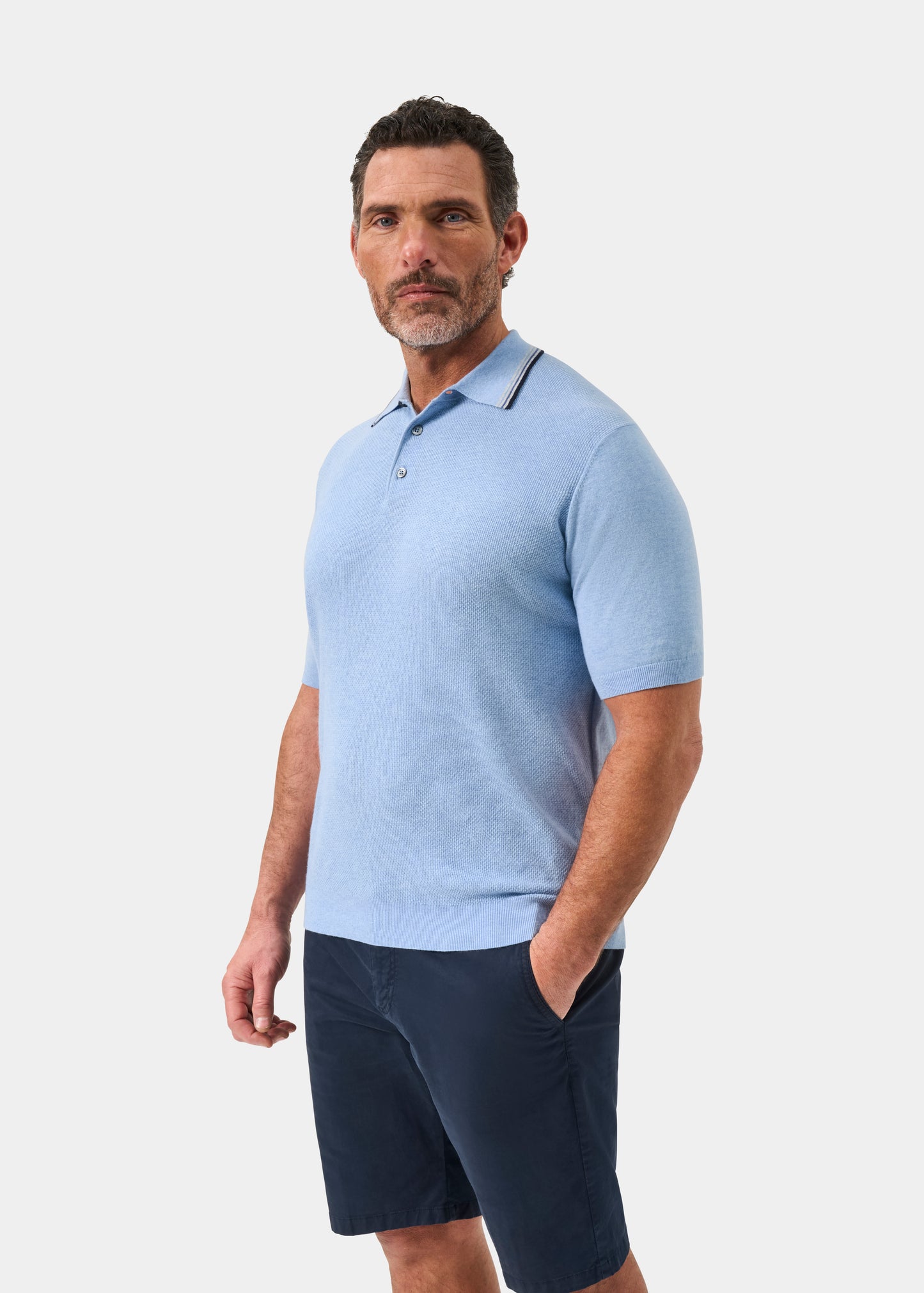 Men's Cotton Cashmere Polo Shirt in Light Blue