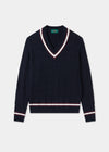 Men's Cotton Vee Neck Cricket Jumper in Navy & Purple
