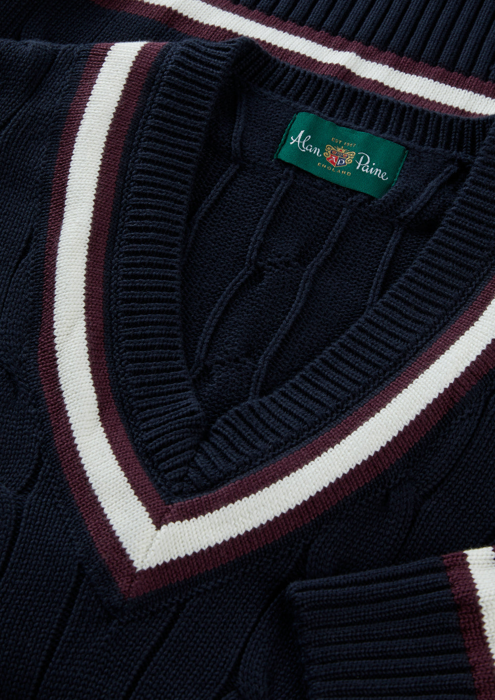 Men's Cotton Vee Neck Cricket Jumper in Navy & Purple