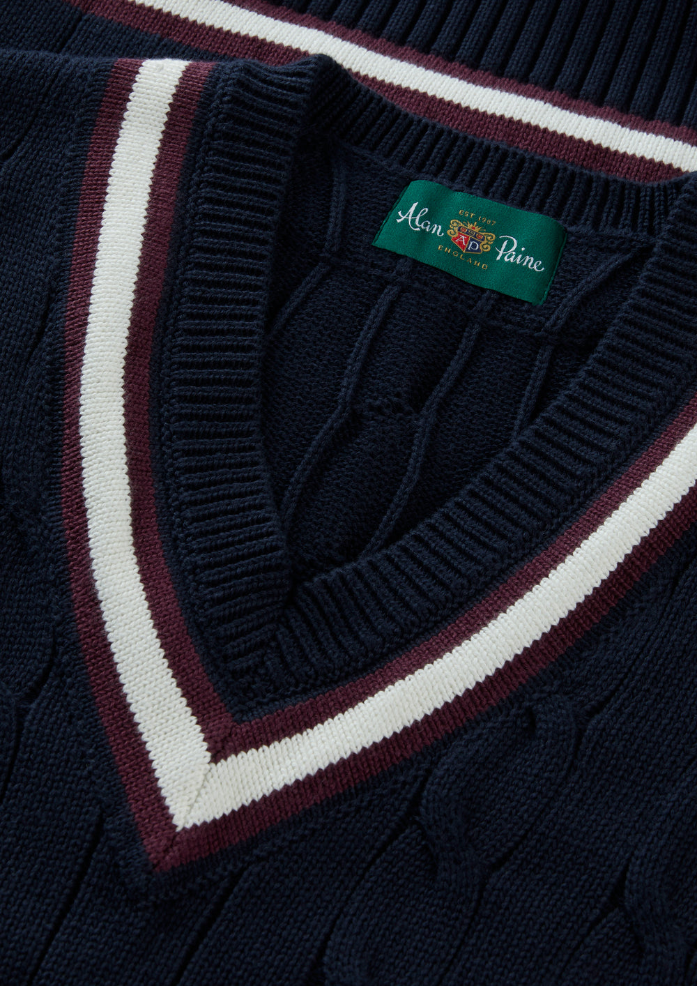 Men's Cotton Vee Neck Slipover Cricket Jumper in Navy and Purple