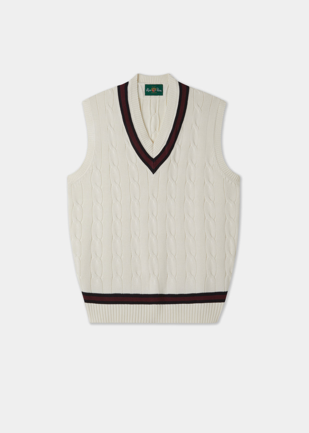 Men's Cotton Vee Neck Slipover Cricket Junper in White and Red