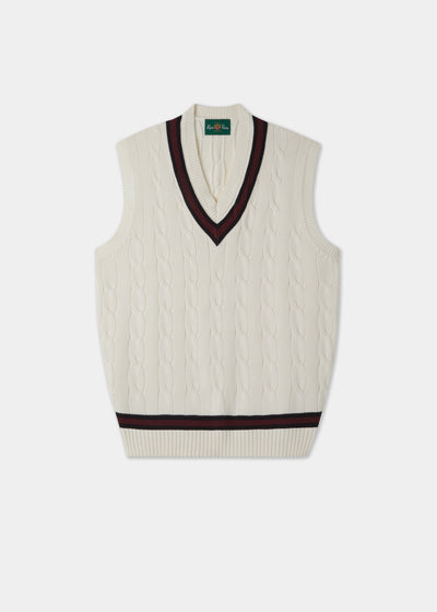 Men's Cotton Vee Neck Slipover Cricket Junper in White and Red