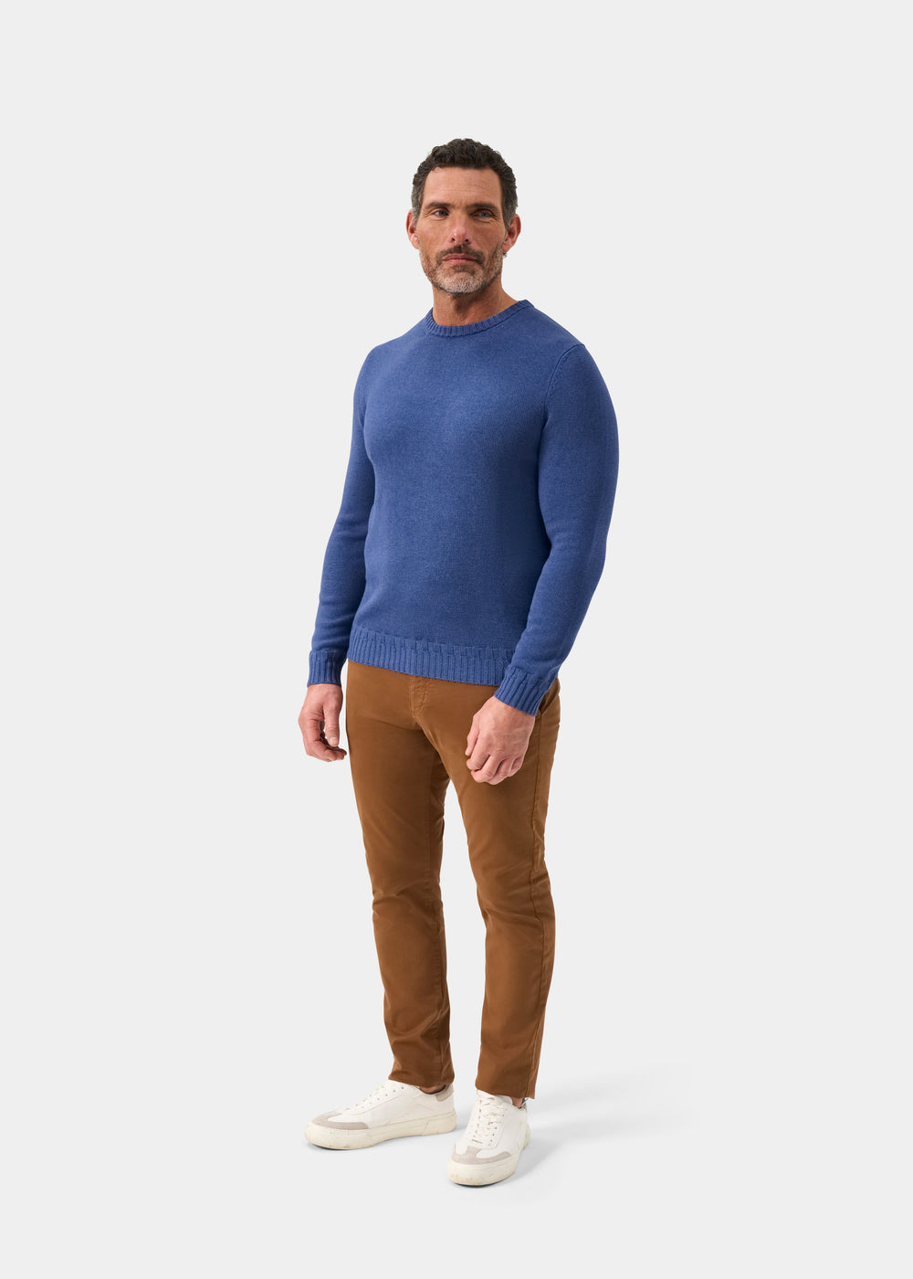 Men's Cotton Cashmere Crew Neck Jumper in Blue