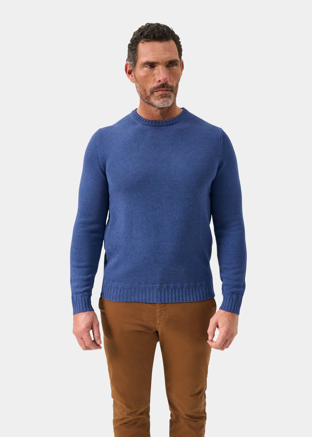 Men's Cotton Cashmere Crew Neck Jumper in Blue