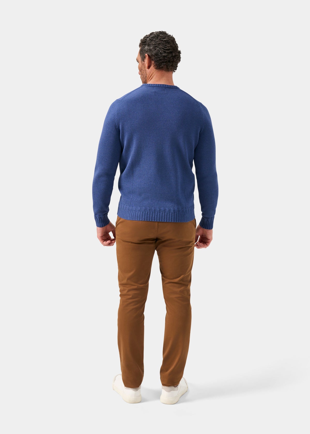Men's Cotton Cashmere Crew Neck Jumper in Blue