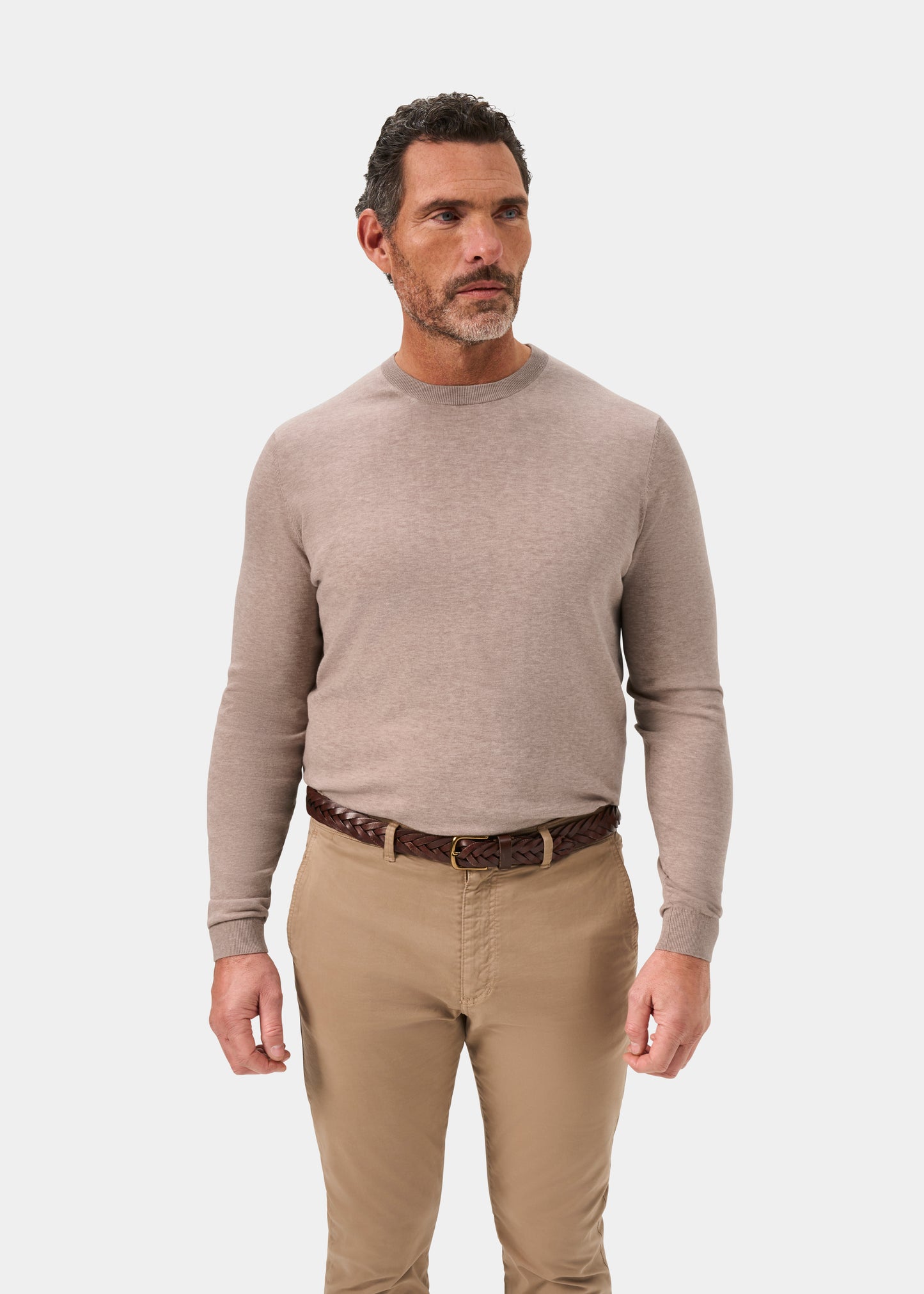 Men's Cotton Crew Neck Jumper in Brown