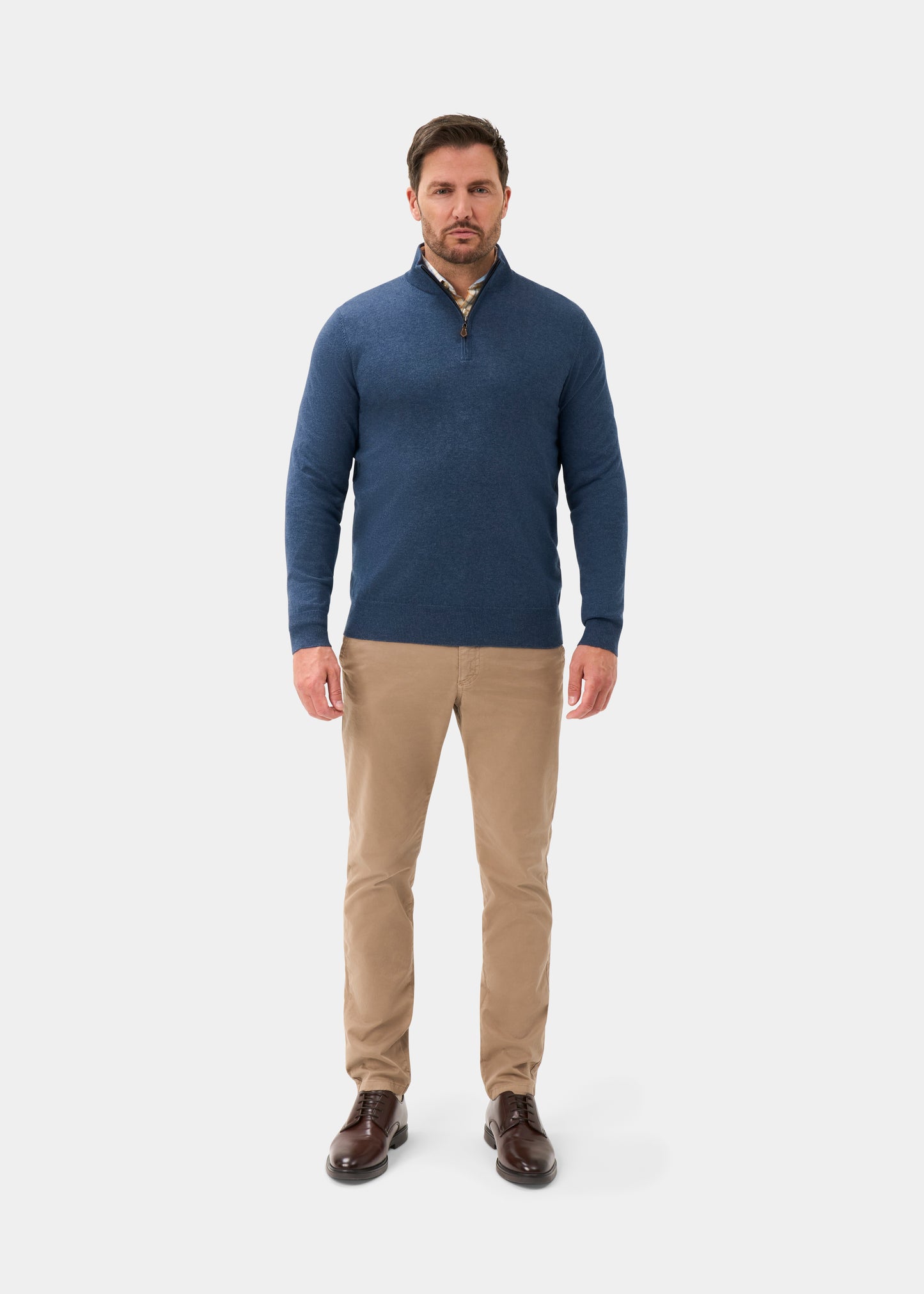 Men's Cotton Merino Quarter Zip Neck Jumper in Denim