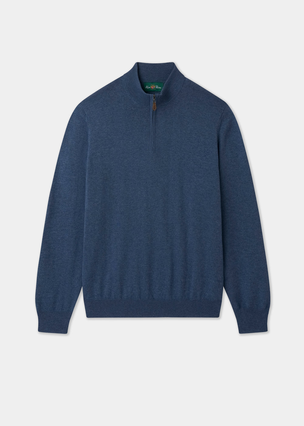 Men's Cotton Merino Quarter Zip Neck Jumper in Denim