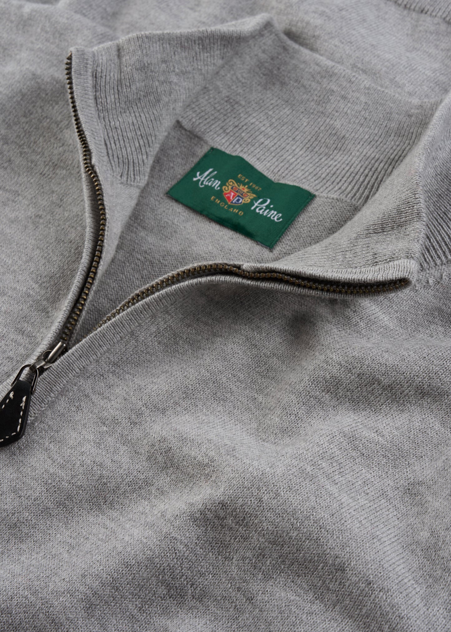 Men's Cotton Merino Quarter Zip Neck Jumper in Light Grey
