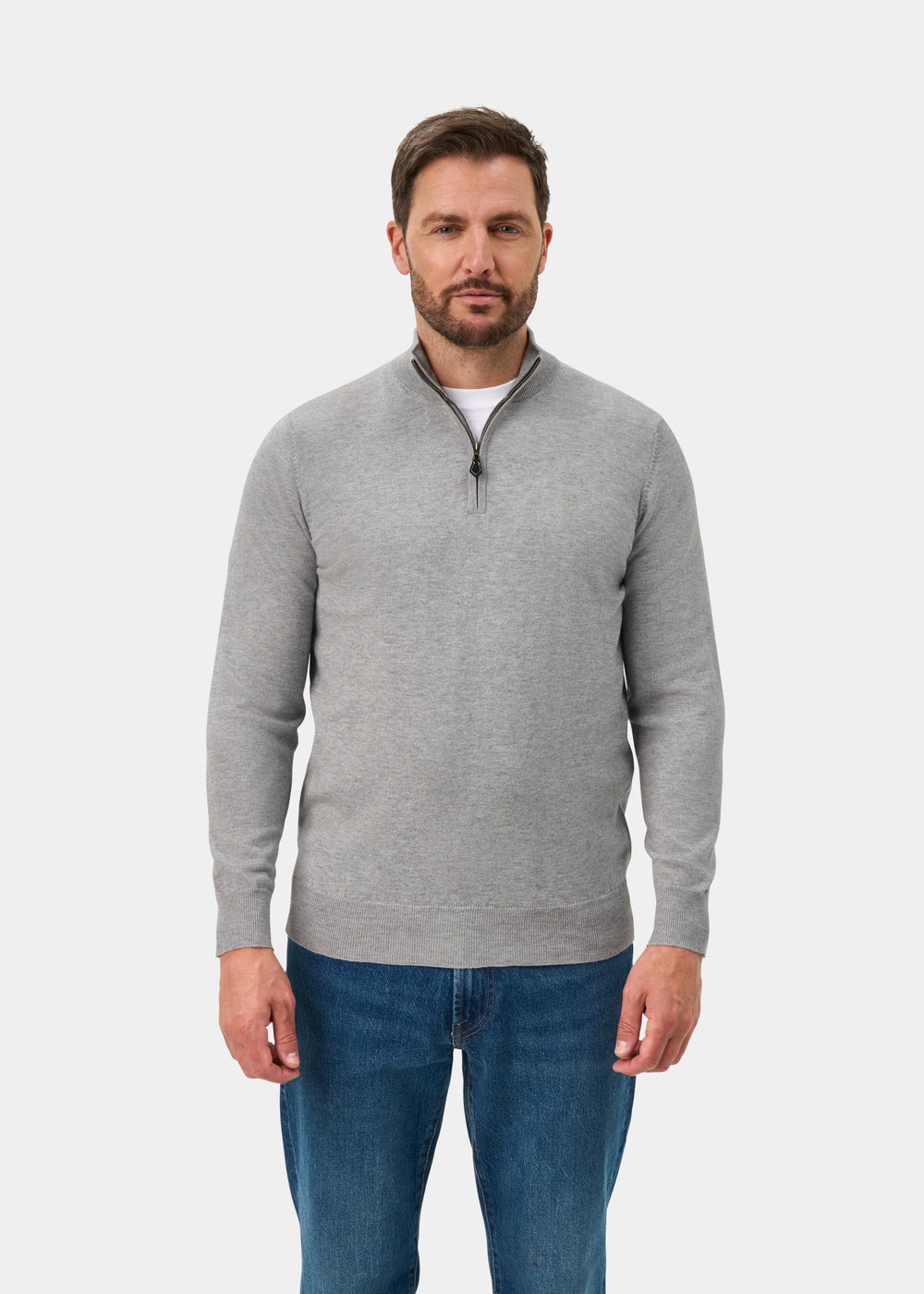 Ashfield 1/4 Zip Cotton Merino Jumper In Light Grey Mix