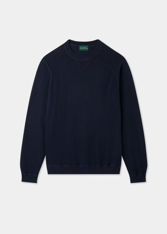 Men's Cotton Merino Crew Neck Sweatshirt Jumper in Dark Navy