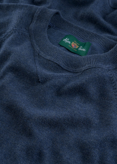 Men's Cotton Merino Crew Neck Sweatshirt Jumper in Denim