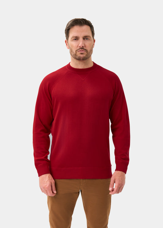 Men's Cotton Merino Crew Neck Sweatshirt Jumper in Red