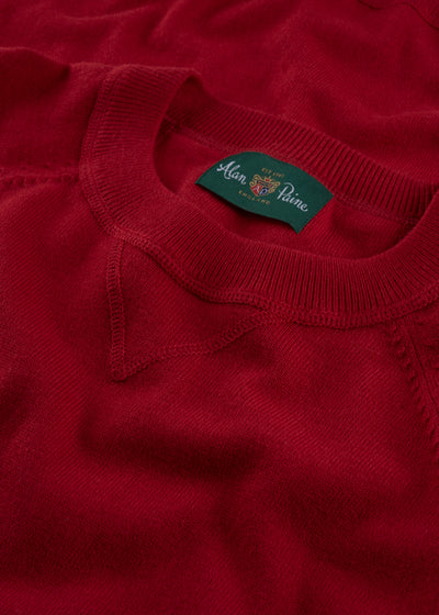 Men's Cotton Merino Crew Neck Sweatshirt Jumper in Red