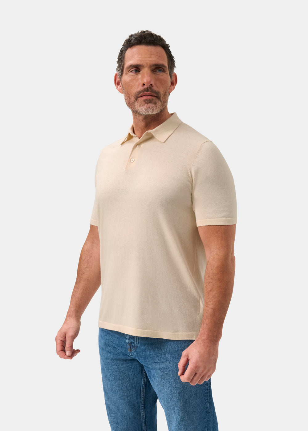 Men's Cotton Polo Shirt in Cream